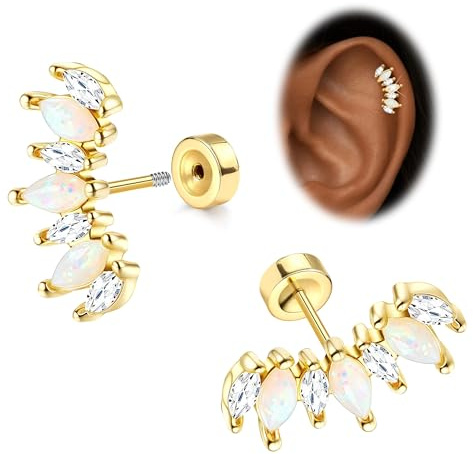 Morfetto Helix Piercings Chirurgenstahl Gold/Silver 16G - Flatback Medizinische Ohrstecker Hypoallergen 14K Vergoldet Chirurgenstahl Ohrringe Labret Tragus Conch Knorpel Piercing Ohr für Damen