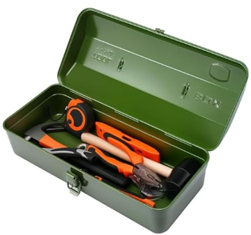 Metal Tool Box, Portable Tool Box Organiser with Carry Handle and Metal Latch, 35x14.5x11cm Small Maintenance Toolbox for Household Workshop Car, Green