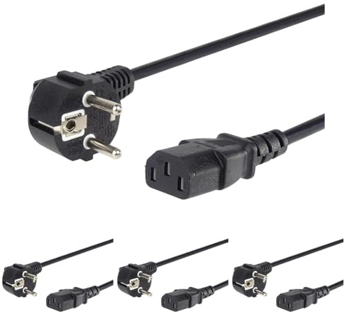 PremiumCord Câble d'alimentation de 230V 0,5m, Câble d'alimentation avec Contact de Mise à la Terre à Angle par Papport à la Prise C13, IEC de Fourniture PC à 3 Broches C13, Couleur Noire (Lot de 4)