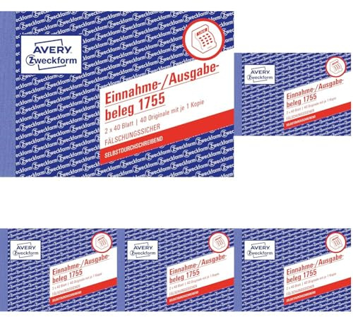 AVERY Zweckform 1755 Einnahme-/Ausgabebeleg (A6 quer, selbstdurchschreibend, von Rechtsexperten geprüft, für Deutschland zur ordnungsgemäßen, kostengünstigen Buchführung, 2x40 Blatt) weiß/gelb