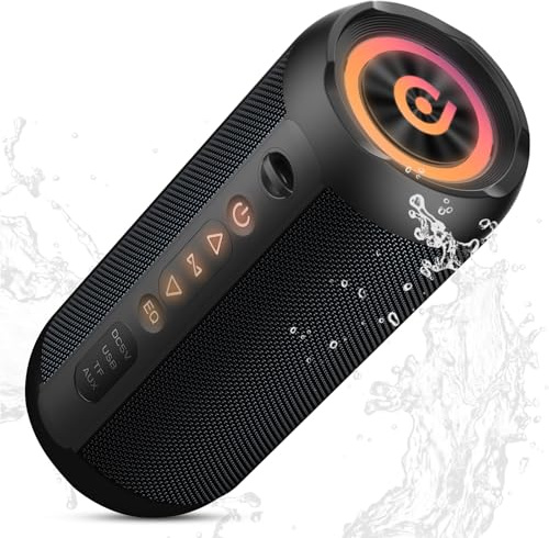 taopodo Altavoz Bluetooth portátil con sonido estéreo de 25 W, tiempo de reproducción de 24 horas, 3 modos de ecualización y 8 luces RGB, altavoz inalámbrico, IPX7 impermeable, emparejamiento