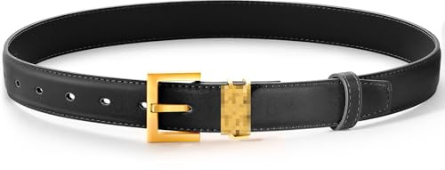 FEITENGU Gold Y Buchstabe Gürtel Damen Schwarz,Taillengürtel aus Leder für Kleider & Jeans,Damengürtel,Taillengürtel,Ledergürtel,Frauen Geschenke,95CM