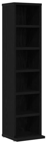 Qnhdfrt CD-Schrank in Schwarz Eichen-Optik, schmales Medienregal mit 6 offenen Fächern, platzsparendes Standregal für CDs, Bücher und Deko, 21 x 20 x 88 cm, aus Holzwerkstoff