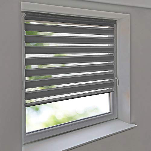 Sonnenschutz-HH - Doppelrollo Klemmfix ohne Bohren Vario Seitenzug Duorollo AUSSENMAß Breite 140 x 150 cm Höhe - grau