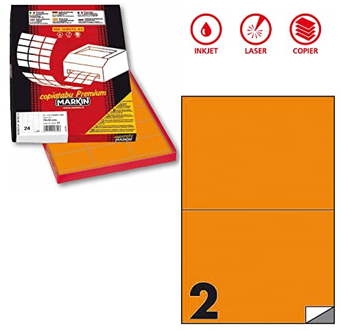 Etichetta adesiva C/509 arancio fluo 100fg A4 210x148mm (2et/fg) Markin