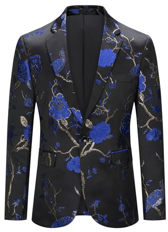 YOUTHUP Blazer da Uomo Slim Fit Ricamata Giacca da Abito da Uomo Monopetto 1 Bottone Chic Blazers
