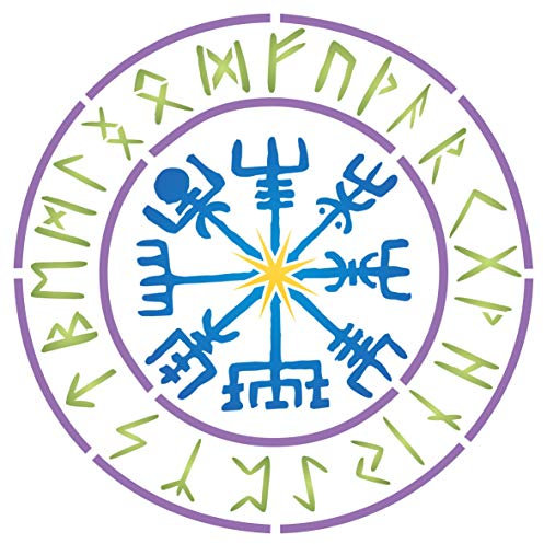 Wikinger Kompass Schablone 35,56 x 35,56 cm (L) - Vegvisir Runen Nordic Kompass Design Schablone Symbol für Schutz und Führung