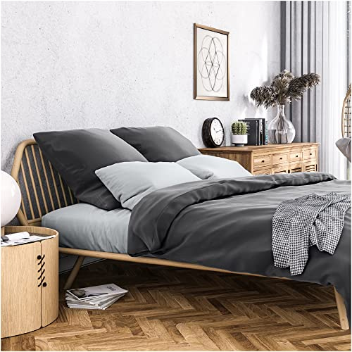 Wolkenfeld Satin Bettwäsche 155x220 Mako-Satin Baumwolle - Anthrazit Grau Bettwäsche-Set - 1x Bettbezug 155 x 220 + 1x Kissenbezug 80x80 - Weiche Mako Satin Bettwäsche