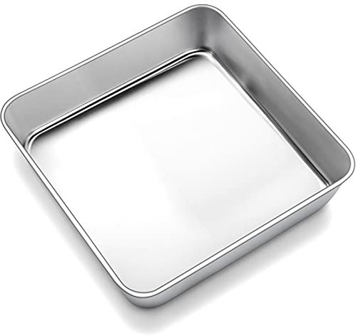 Joyfair 9 inch Cake Tin, Stainless Steel Square Baking Tin/Small Roasting Pan, Cake Mould for Birthday Christmas, Brownie Lasagna Bakeware, Healthy, Matte Finished & Dishwasher Safe, 23.5 x 23.5cm