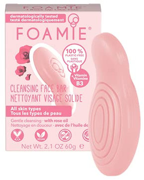 Foamie Limpiador facial para todo tipo de piel con niacinamida y manteca de karité para una piel radiante I Jabon facial 100% vegano sin plástico 60g