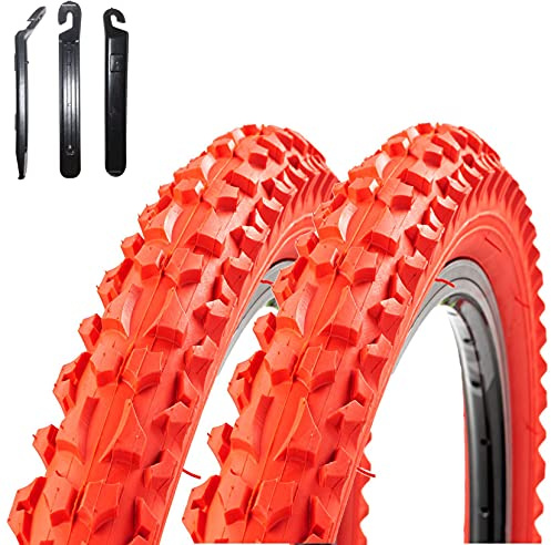 2 x Roverstone 26 Fahrradreifen Fahrradmantel rot 57-559 (26x2,125) inkl. 3 Reifenheber