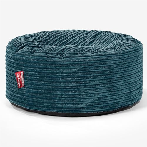 Lounge Pug Sitzsack Pouf 65 cm Rund, Blaugrün Cordstoff, Bequemer Sitzhocker oder Fußhocker, Sitzpouf