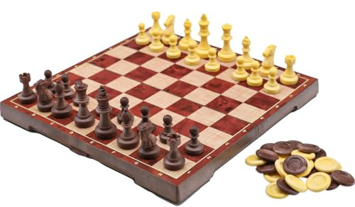Various Scacchiera Magnetica Scacchi Dama e Backgammon Gioco da Tavolo Custodia con Scacchiera Portatile Pieghevole per Viaggiare Bambini e Adulti (Marrone)