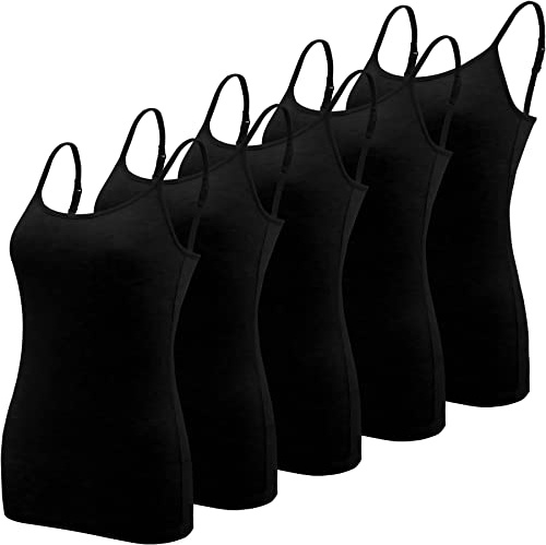 BQTQ 5 Pieces Basic Camisole Vest Top Adjustable Spaghetti Strap Tank Tops for Women and Girls (Black, XL)