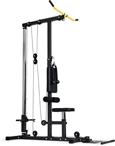 SportPlus I I Latzugturm, Robustes Seilzugsystem mit leisen Umlenkrollen, Latzugstation für zu Hause, inkl. Latzugstange, Trizepsseil & Bizepsstange, Nutzergewicht bis 100kg