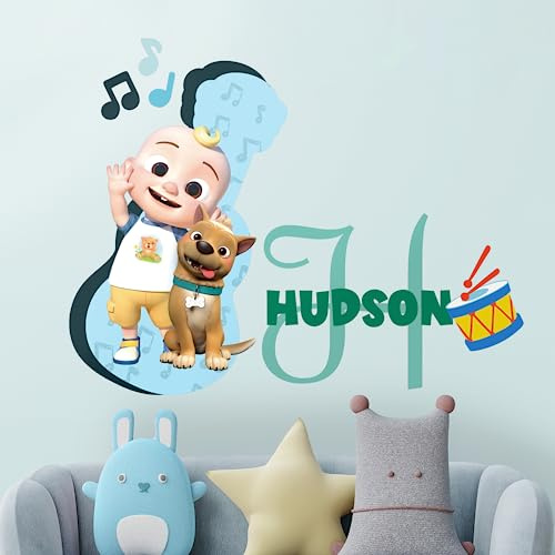 EGD Multiple Font Custom Name & Initial JJ CoComelon Kids Wall Decor | EGD X CoComelon Series | Personalized Wall Decal for Baby Girl or Boy | Multiple Sizes and Color Options