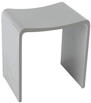 Four & More Badhocker Design Kunststein Spa 'Rom', Oberfläche:Grau Glänzend | Duschhocker Sitzhocker Duschstuhl Duschsitz Luxusbadhocker aus hochwertigem Solid Stone/Mineralguss / Kunststein