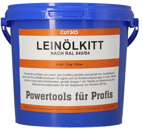 Cut360 mastic à l'huile de lin, 5 kg, simple vitrage sur fenêtres avec cadres en bois et en métal, mastic pour fenêtres pour l'étanchéité