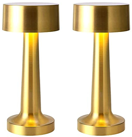 SKJJL Pack of 2 LED Battery Table Lamps, Wireless, Touch Dimmable Table Lamp, Gold Bedside Lamp, USB Rechargeable Retro Table Lamp with 3 Colour Changes, Flowerpot, Suitable for Indoor Dining Room,