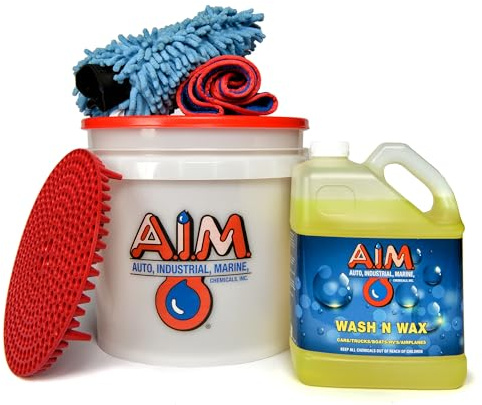 AIM Chemicals Wash N Wax Car Soap - pH neutral for cars, trucks, boats, and RVs. Protects wax and sealants. Use with foam cannon or hand wash. Ideal for detailing and cleaning supplies (AC WW5)