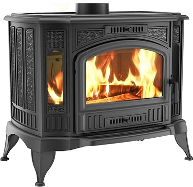 KRATKI Stufa a legna in ghisa KOZA K9 10 kW Ø150 A gamma 8,5-12,5 kW 8,5 | Ghisa nero, efficienza 75%, classe A. Ecodesign.; ECO-DESIGN classe energetica A; combustione efficiente; basse emissioni