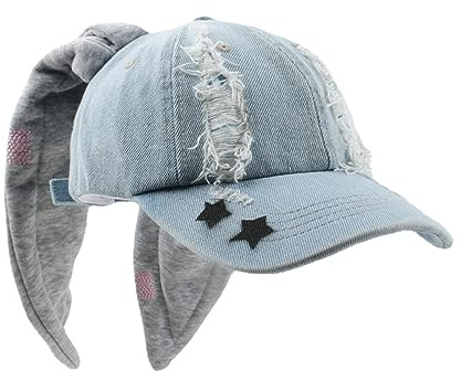 OMLAMP Y2k Mützen mit Hasenohren, Kpop-Outfits für Damen, Baseballkappe, Hip-Hop-Mützen, Grunge-Mädchen-Kappen