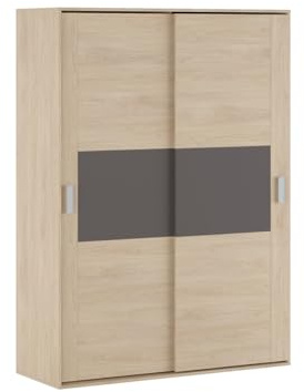Mattfy - Armario de Dos Puertas Correderas con Altillo Modelo Noah para Dormitorios de Matrimonio e Infantiles, Color Puccini - Grafito, Medidas: 150 cm (Ancho) x 208 cm (Alto) x 55 cm (Fondo)