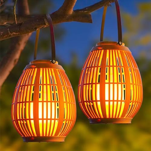 Solar Laterne Outdoor Solar Bambus Weben Hängende Solarleuchten Laterne Licht Bambus Tragbare Solarlampe Solarbeleuchtung für Garten Landschaft Terrasse Esstisch Dekoration