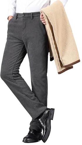ziilay Pantaloni in velluto a coste per uomo invernali - Fodera in pile elasticizzato - Pantaloni da abito in velluto a coste - Pantaloni da neve - Fodera in lana di agnello, grigio, 33W x 32L