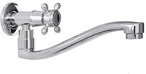 KOPYFANTAP Rubinetto a Parete Acqua Fredda, Girevole a 360° Rubinetti da Esterno a Muro Giardino, Monocomando Rubinettos a Parete Cromato per Cucina Lavello Bagno Lavabo, G1/2 (21 cm)