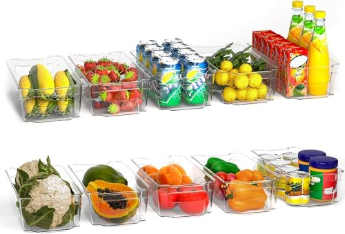 KICHLY Stackable Fridge Organisers - Set of 20 Storage Containers with Handles - Multipurpose Organizer Boxes For Kitchen, Fridge, Cupboard, Snacks, Cans, Tins, Pantry, Under Sink - BPA Free - Clear