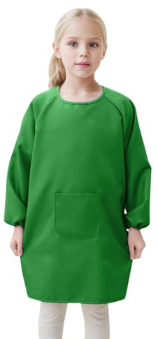 Generisch Malerkittel Kinder, Malkittel Kinder 2-12 Jahre, Malschürze Kinder, Bastelschürze Kinder mit Ärmeln und Taschen, Schürze Schule Mädchen für Basteln Malen Backen Kochen (01 Grün, L)