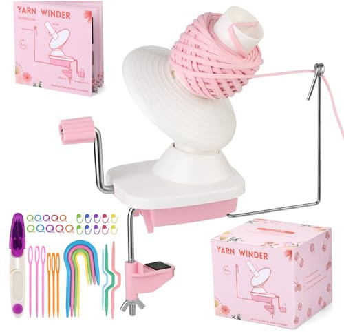 Wamkon Wollwickler Garnwickler für Wolle Kugelwickler Rosa Wolle Aufwickler | Garnknäuelwickler zum Häkeln Einfach zu Installierender Garnrollenwickler mit Anleitung und Aufbewahrungsbox