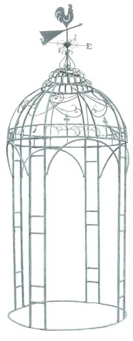 Antik Eisenpavillon Garten Gazebo mit Wetterhahn Schmiedeeisen Pavillon Nostalgie Landhausstil 360cm hoch Rankhilfe Rosenpavillon Gartendeko Vintage Rundpavillon Metall Gartenhaus Deko
