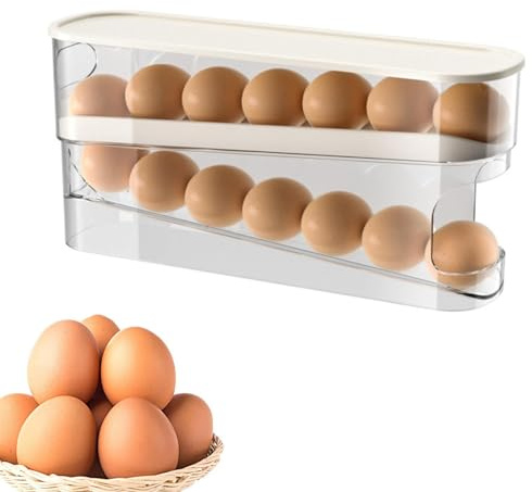 Egg Holder for Fridge,Eggs Dispenser Auto Rolling, Automatic Scrolling Egg Rack Holder, 2-Layer Rolling Eggs Storage Box,Space-Saving Egg Dispenser Auto Rolling for Fridge,Kitchen, Cabinets ﻿ ﻿ (1)