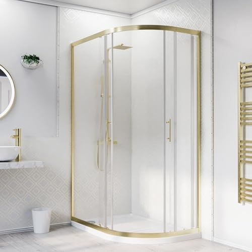 Nes Home RH 1200 x 800mm Offset Quadrant Shower Enclosure Brushed Brass & Tray