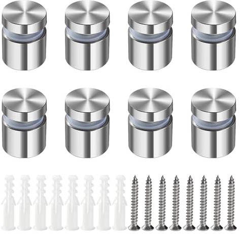 Lyeteung 8 Stücke 19×20 mm Schilder Abstandshalter, Edelstahl Schilderhalter Werbeschraube, Werbung Schrauben Abstandshalter, Glasabstandsbolzen mit Schrauben und Spreizrohr, für Schilder Displays