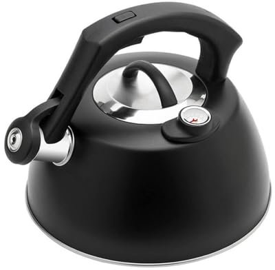 Bouilloire sifflante noire avec thermomètre – Théière en acier inoxydable 304 pour cuisinières à induction, gaz, électriques et halogènes – Options de 2,6 l et 3,7 l (2,6 l)
