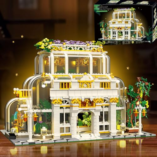 Juego de juguetes de construcción de jardín botánico con luz LED, casa de flores compatible con juegos Lego, kit en miniatura de invernadero de arquitectura MOC Creator, regalo del día de San Valentín