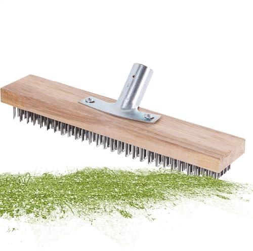 Hobngmuc Brosse métallique pour Sol - Balai de Nettoyage de Jardin Robuste de 30 cm - Râteau à Feuilles de Brosse à gratter réutilisable avec Manche en Bois Balai de Jardin épaissi Poils durs pour