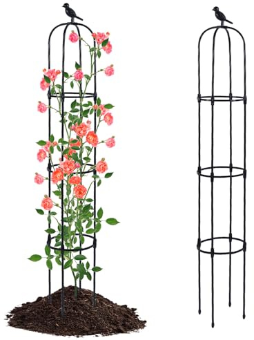 Yotoworth Enrejado pequeño para plantas trepadoras, marco de soporte de rosales al aire libre, obeliscos inoxidables para plantas trepadoras, soporte de clemátides, jaula de tomate de frutas, negro, 1