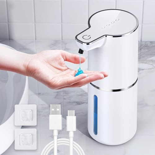 maxtachi Seifenspender Automatisch, Wandbefestigung Elektrischer Seifenspender mit Sensor, 4 Stufen Verstellbar USB Wiederaufladbar Soap Dispenser Weiss für Küchen, Bad, Schule