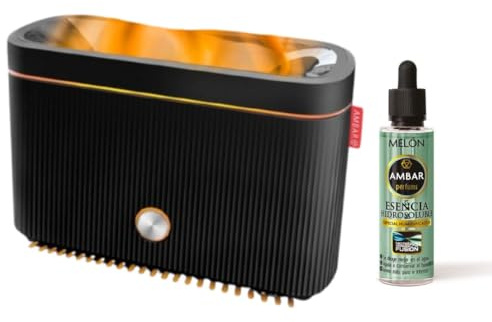 TIENDIFY - Humidificador de Esencia y Difusor de Aroma con Luz LED Ambar Perfums + Esencia 50 ml. a Elegir - Aromaterapia - Ideal para Hogar, Oficina y Dormitorio (MELÓN)