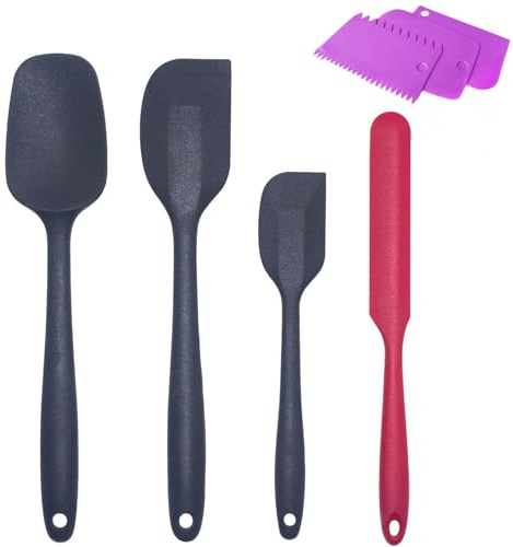 4PCS Silicone Spatulas for Cooking, Heat-Resistant Ergonomic Spatulas for Baking, Mixing Spoons, Non-Stick Rubber Spatula, Kitchen Utensils Sets, Bakeware Set, 3PCS Dough Cutter/Scraper