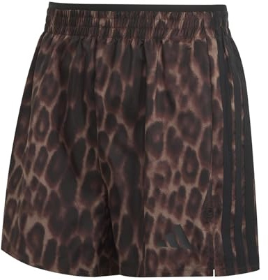 adidas Women's Workout Essentials Leopard Woven Shorts, Earth strata/Black, S