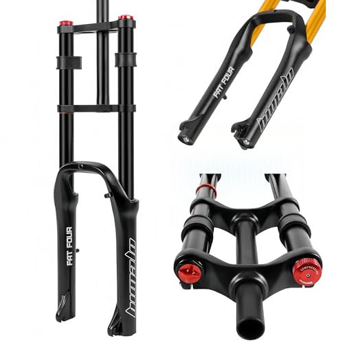 pykaaiiu Federgabel mit Dämpfung MTB Gabel 20 Zoll Front Gabel Federgabel Schnee Bike Luft Vorderradgabel 120mm Federweg 1-1/8 Gerades Rohr QR 9mm*135mm Disc Bremse Dämpfung Einstellbar