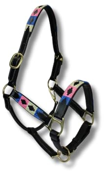MTB Equestrian Exklusives Lederhalfter Mit Polo-Design – Beidseitig Verstellbar – Hochwertiges Leder – 10 Farbvarianten – Cob & Full (Rosa Weiß Blau, Cob)