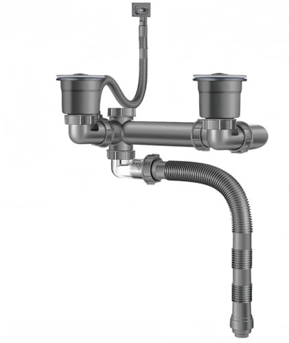 Fangxuee Kit de Vidange D'Évier Double pour Évier de Cuisine Peu Encombrant, Tuyau Flexible Extensible de 3,8 cm avec Siphon en P et Drain D'Évier de 8,9 cm.