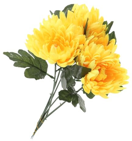 ABOOFAN 5 Pezzi Fiori Artificiali Crisantemo Giallo Alta Realisticità e Plastica per Decorazioni Casa e Commemorazioni Cimiteriali Facili da Posizionare