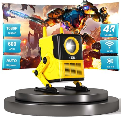 XBJ Mini Beamer Unterstützt 4K 1080P, H8 Roboter Tragbarer Projektor mit Trapezkorrektur WiFi 6 Bluetooth 600 ANSI 360° Drehbar, Beamer Klein Kompatibel mit TV Stick/TV Box/Laptop/Smartphone